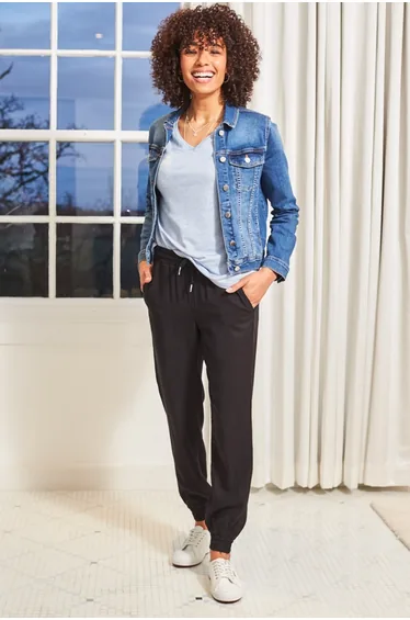 Black Luxe Silver Trim Woven Joggers