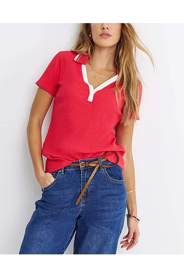 Polo Collar Short Sleeve Top