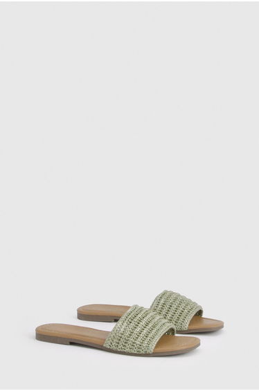 Crochet Square Toe Sliders - green
