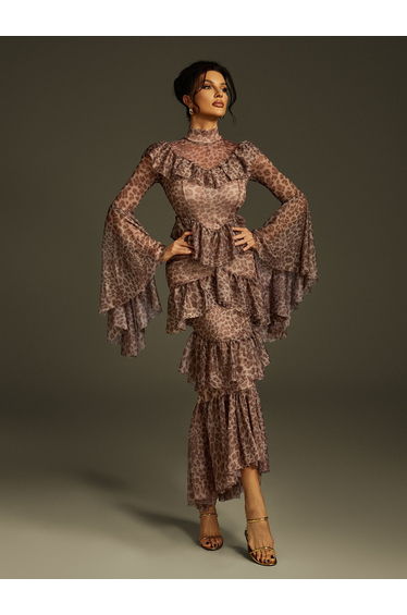 Astrophel Bell Sleeve Leopard Midi Dress