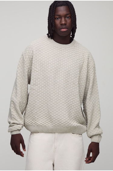 Oversized Boxy Basket Knitted Crew Jumper