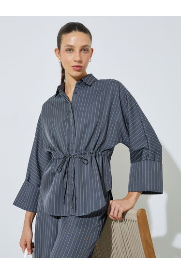 Charcoal Pinstripe Drawstring Waist Shirt