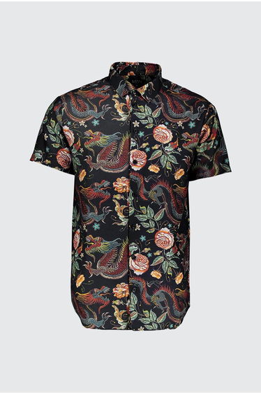 Dragon Print Short Sleeve Shirt - black