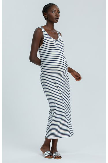 Formentera Fitted Maternity Tank Dress (Big Blue Stripe)