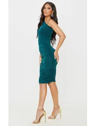 emerald green slinky ruched one shoulder longline midi dress Shop Petite Emerald Green Slinky Ruched One Shoulder Longline Midi Dress  Online in Kuwait