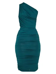 Petite Emerald Green Slinky Ruched One Shoulder Longline Midi Dress - 2