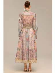 Ruby Long Sleeve Floral Printed Lace Top And Skirt Two-Piece Set - 8