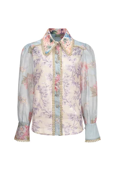 Ruby Long Sleeve Floral Printed Lace Top And Skirt Two-Piece Set