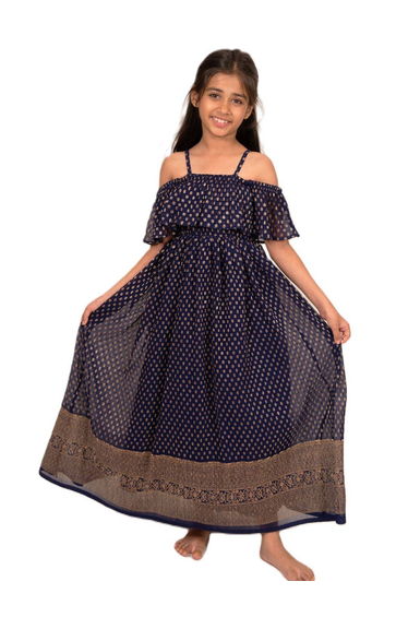 Printed A-Line Off Shoulder Maxi Dress