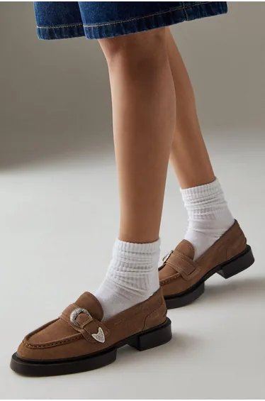 Faith: Betsy Suede Western Buckle Chunky Loafers