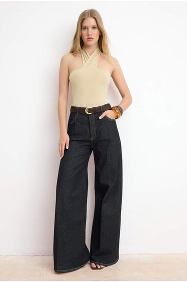 Stone Plain Fitted Halter Neck Tie-Detail Sleeveless Snap Fastener Stretchy Knitted Bodysuit