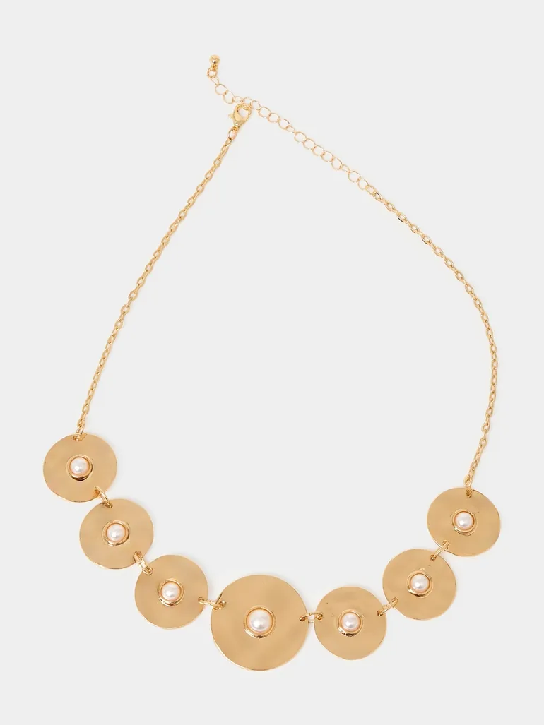 Coin Necklace with Faux Pearl Detail - 2