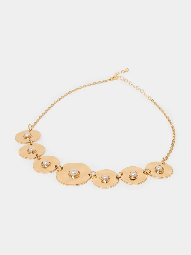 Coin Necklace with Faux Pearl Detail