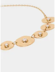 Coin Necklace with Faux Pearl Detail - 1