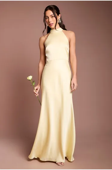 Halter Neck Pleat Waist Bridesmaid Dress