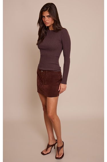 Chocolate Flocked Denim Mini Skirt
