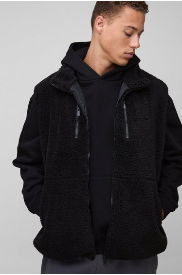 Tall Borg Zip Through Technical Gilet - black