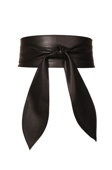 Faux Leather Tie Knot Corset Belt in Black