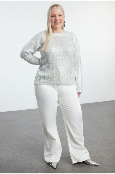 Silver Leaf Braided Crop Knitwear Sweater