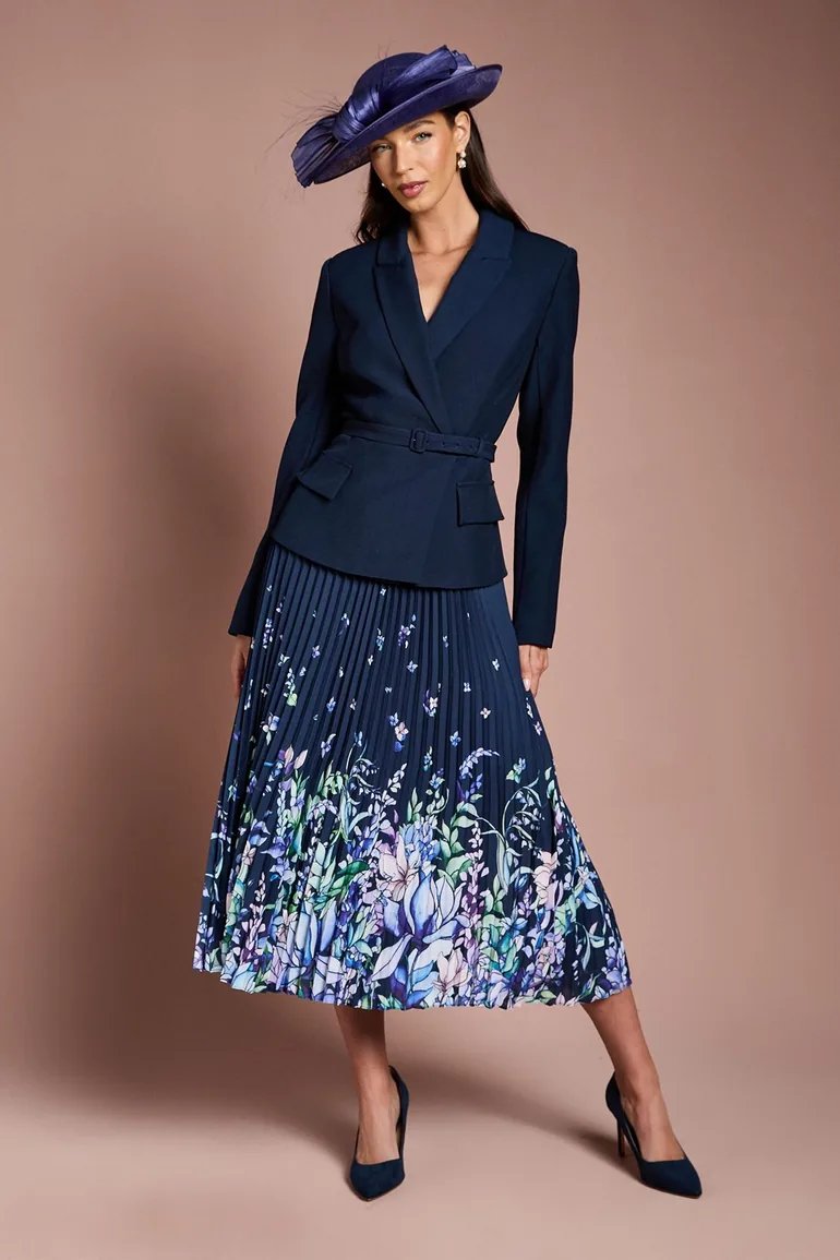 Lisa Tan Tailored Jacket With Pleated Skirt Midi Dress