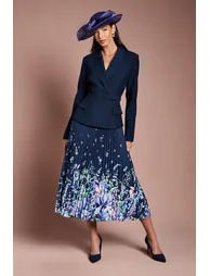 Lisa Tan Tailored Jacket With Pleated Skirt Midi Dress