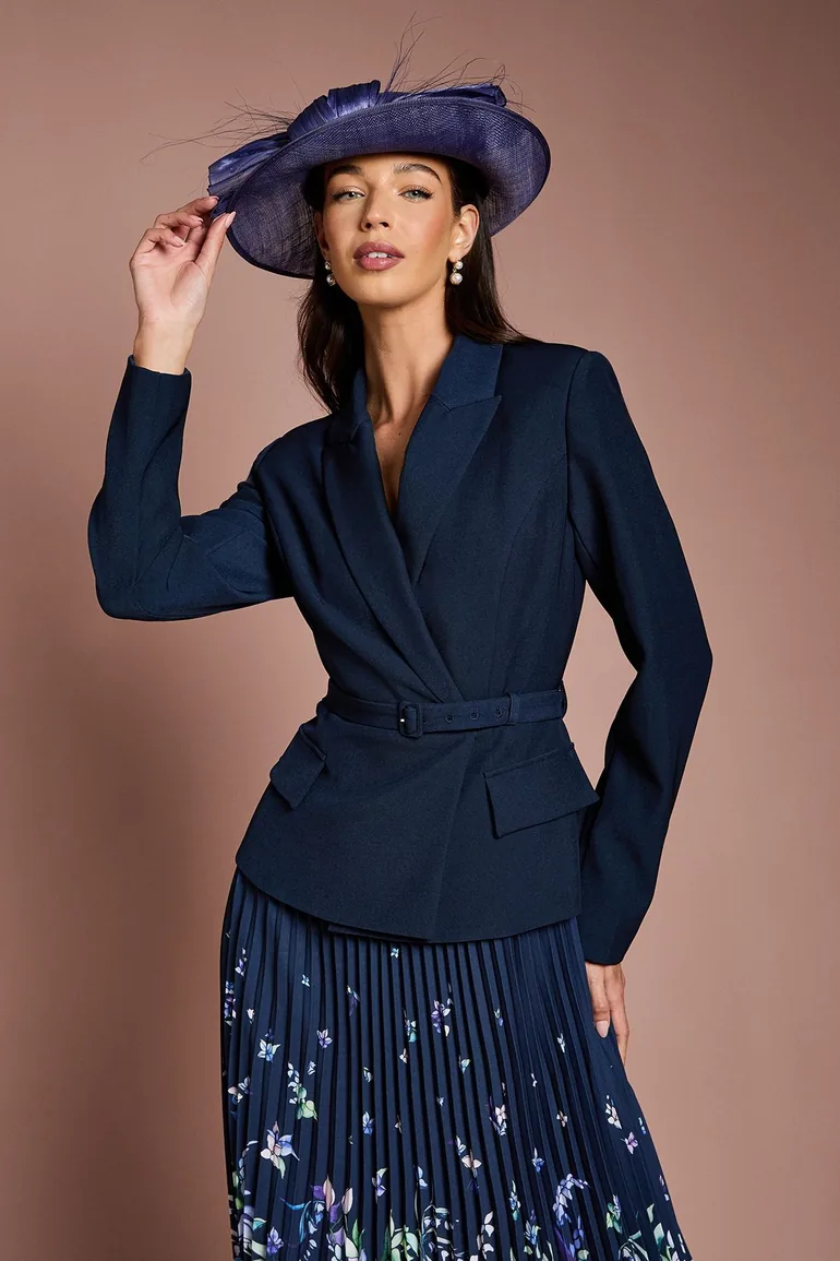 Lisa Tan Tailored Jacket With Pleated Skirt Midi Dress - 1