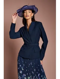 Lisa Tan Tailored Jacket With Pleated Skirt Midi Dress - 1