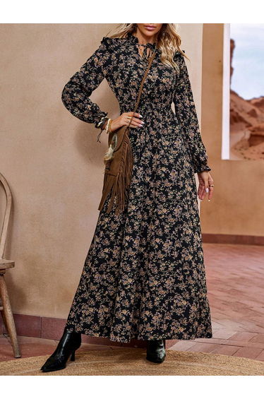 Women Floral Printed Ruffle Detail Maxi Dress