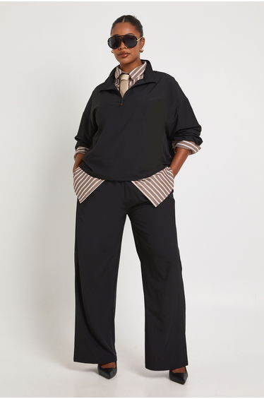 Plus Funnel Neck Half Zip Nylon Zip Up Tracksuit - black