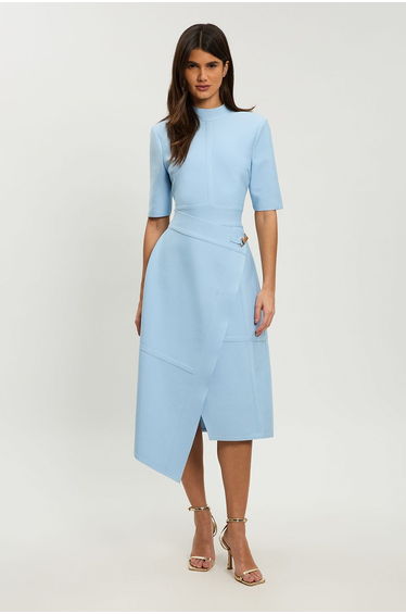 Petite Figure Form Bandage Asymmetric Knit Midi Dress