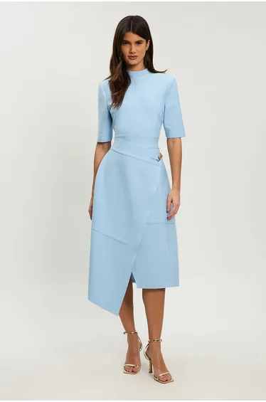 Petite Figure Form Bandage Asymmetric Knit Midi Dress