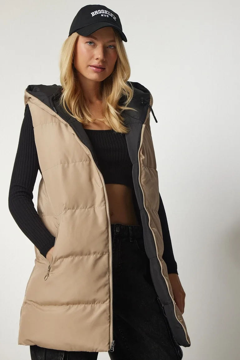 Happiness İStanbul Beige Zipped Vest double face - 5