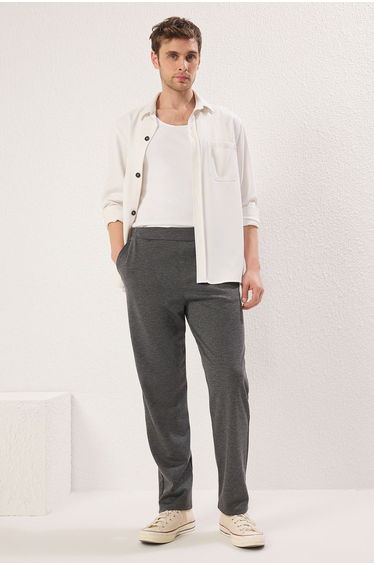 Anthracite Regular/Normal Cut Elastic Waist Comfortable Stylish Knitted Trousers