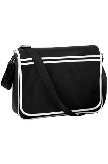 Bagbase Retro Adjustable Messenger Bag (12 Litres) (Pack Of 2) - Black/White