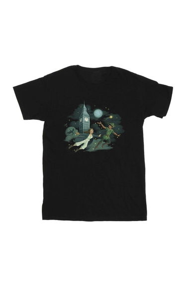 Peter Pan And Wendy Girls Big Ben Clouds Cotton T-Shirt - Black