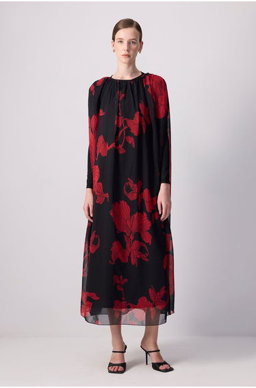 FLOWER PATTERNED CHIFFON DRESS
