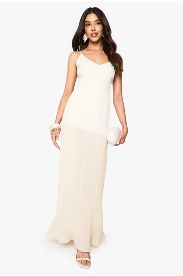 Dropped Waist Pleated Maxi Dress