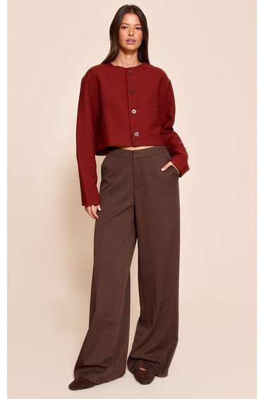 Rust Linen Look Boxy Button Up Jacket