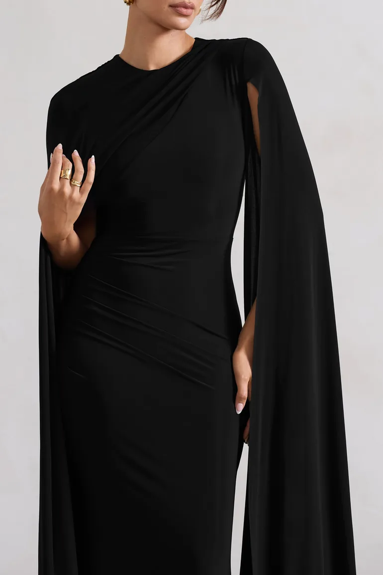 Club L London Black Ruched Bodycon Evening Dress - 2