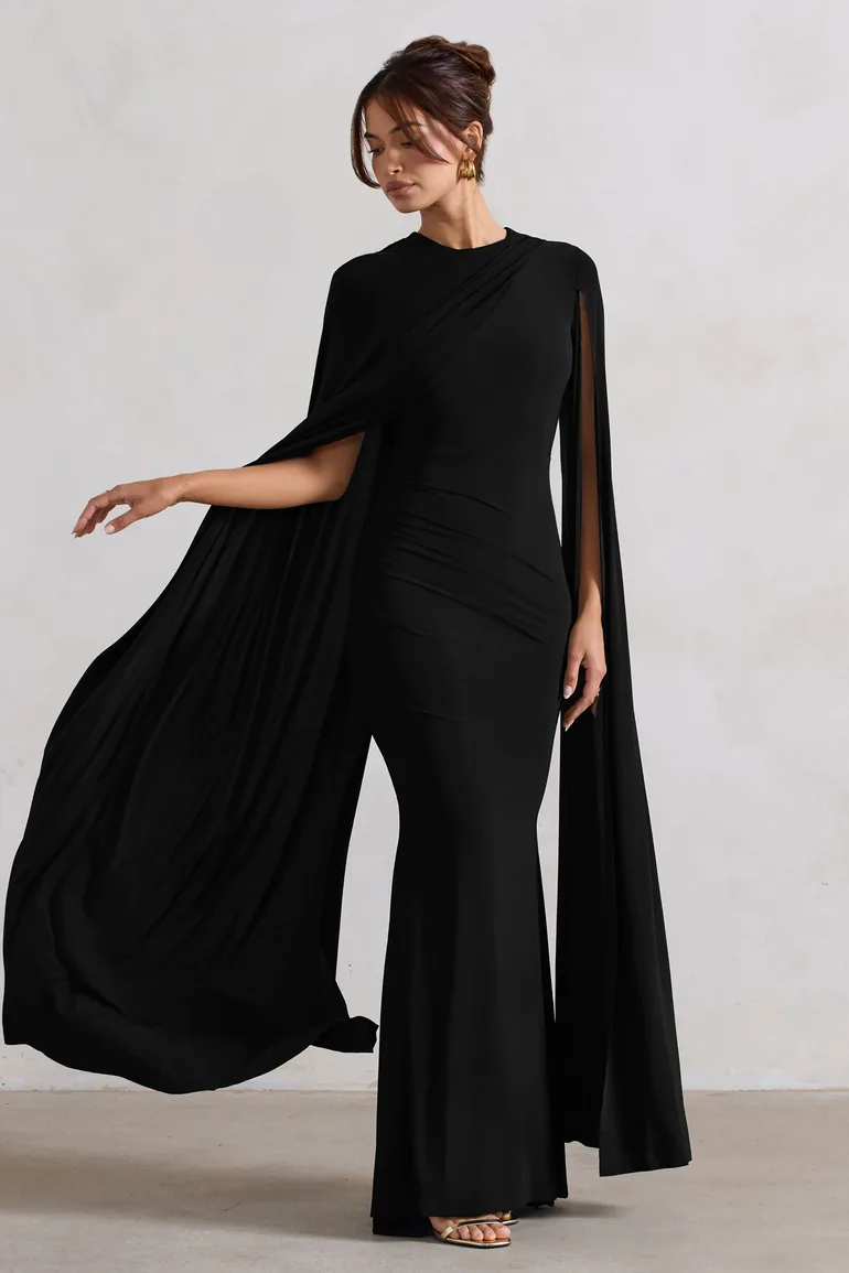 Club L London Black Ruched Bodycon Evening Dress - 3