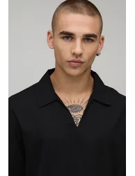 قميص كتان بتصميم واسع بياقة V - أسود - 2