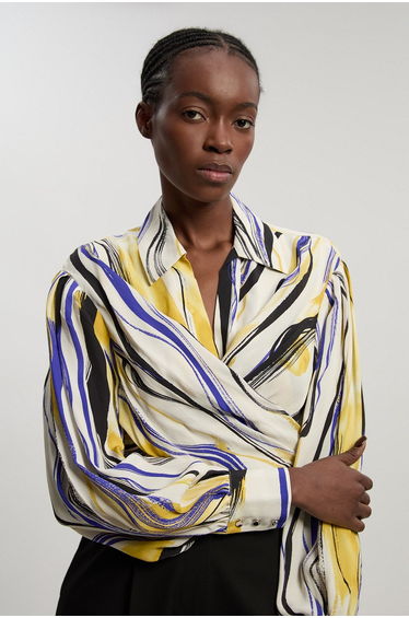 Brush Stroke Print Twill Woven Wrap Shirt