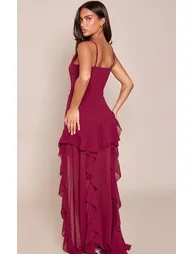 Plum Chiffon Draped High Low Bodycon Dress - 1