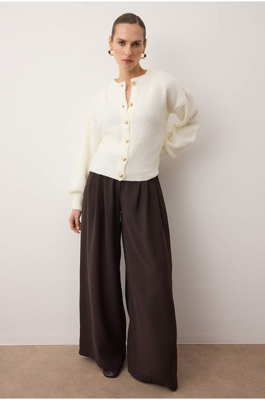 Ecru button-detailed soft-touch jacket-look cardigan