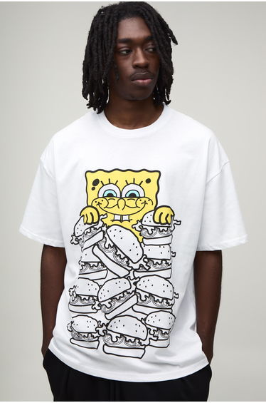 Oversized Spongebob Burger License Print T-shirt - white