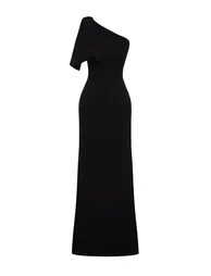 Black Plain Fitted Woven Evening Dress & Prom Dress - 6