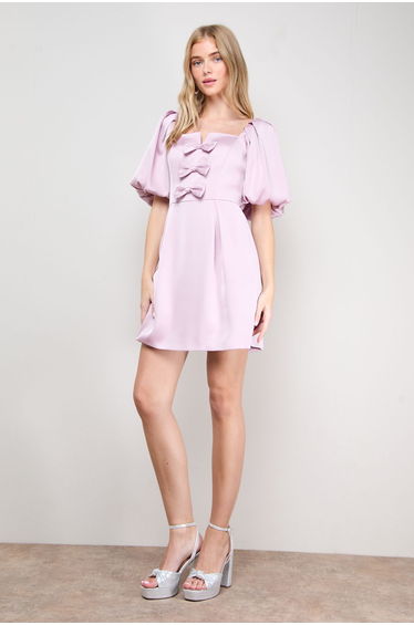 Satin Bow Front Square Neck Mini Dress
