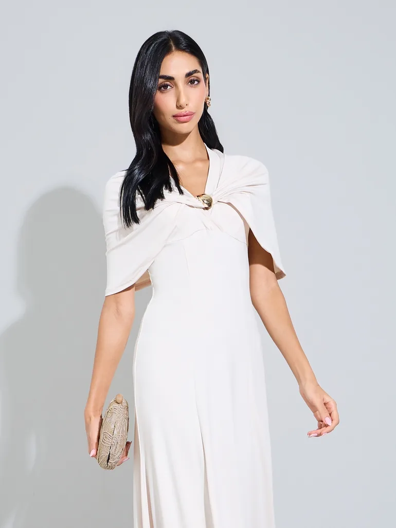 Plain Elbow Sleeves A-Line Maxi Dress - 1
