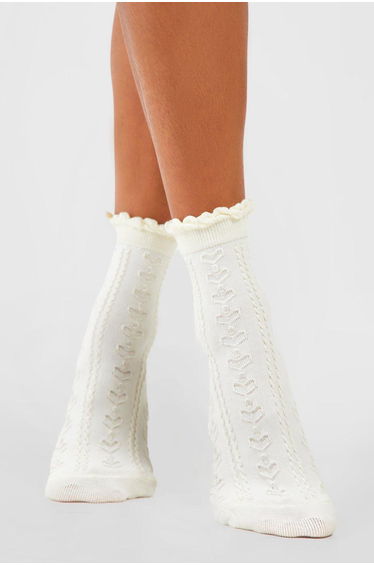 Scallop Edge Openwork Knitted Socks - cream
