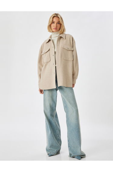 Shirt Jacket Soft Texture Flap Pocket Detail Hip Length